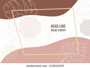 Abstract frame, color wave, monstera leaf. Vector background illustration, modern art graphics, posters, banners, brochures with place for text.