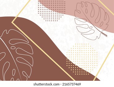 Abstract frame, color wave, monstera leaf. Vector background illustration, modern art graphics, posters, banners, brochures with place for text.