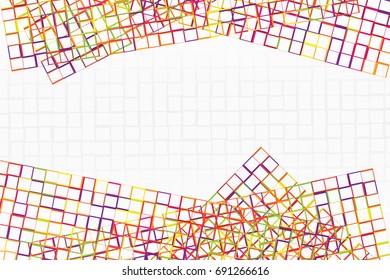 Abstract frame of colorful stripe and square shape cross together with space in the center.