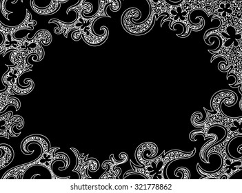 Abstract frame with curling figured white shapes. Vector decorative background