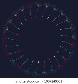 Abstract frame of a dandelion for design. The wind blows the seeds of a dandelion. Template for posters, postcards. Vector illustrations.