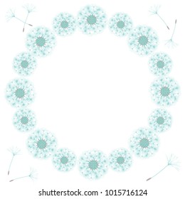Abstract frame of a dandelion for design. The wind blows the seeds of a dandelion. Template for posters, postcards. Vector illustrations.