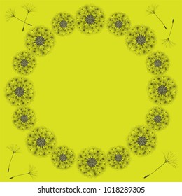 Abstract frame of a dandelion for design. The wind blows the seeds of a dandelion. Template for posters, postcards. Vector illustrations.