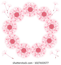 Abstract frame of a dandelion for design. The wind blows the seeds of a dandelion. Template for posters, postcards. Vector illustrations.