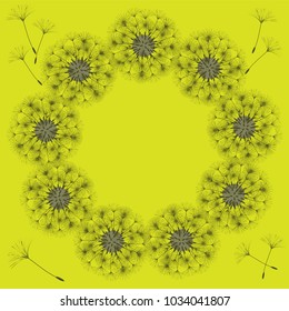 Abstract frame of a dandelion for design. The wind blows the seeds of a dandelion. Template for posters, postcards. Vector illustrations.
