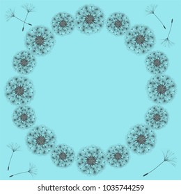 Abstract frame of a dandelion for design. The wind blows the seeds of a dandelion. Template for posters, postcards. Vector illustrations.