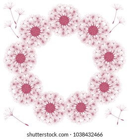 Abstract frame of a dandelion for design. The wind blows the seeds of a dandelion. Template for posters, postcards. Vector illustrations.