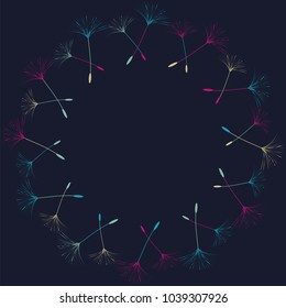 Abstract frame of a dandelion for design. The wind blows the seeds of a dandelion. Template for posters, postcards. Vector illustrations.