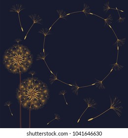 Abstract frame of a dandelion for design. The wind blows the seeds of a dandelion. Template for posters, postcards. Vector illustrations.