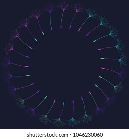 Abstract frame of a dandelion for design. The wind blows the seeds of a dandelion. Template for posters, postcards. Vector illustrations.