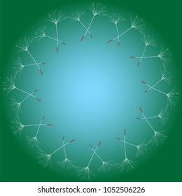 Abstract frame of a dandelion for design. The wind blows the seeds of a dandelion. Template for posters, postcards. Vector illustrations.