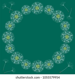 Abstract frame of a dandelion for design. The wind blows the seeds of a dandelion. Template for posters, postcards. Vector illustrations.