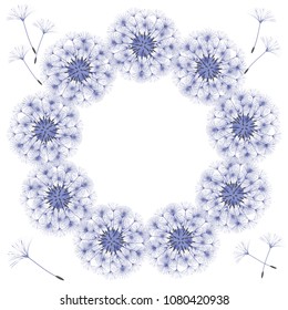 Abstract frame of a dandelion for design. The wind blows the seeds of a dandelion. Template for posters, postcards. Vector illustrations.