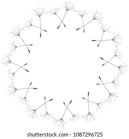 Abstract frame of a dandelion for design. The wind blows the seeds of a dandelion. Template for posters, postcards. Vector illustrations.