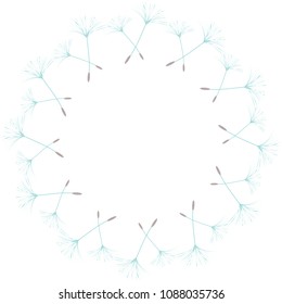 Abstract frame of a dandelion for design. The wind blows the seeds of a dandelion. Template for posters, postcards. Vector illustrations.