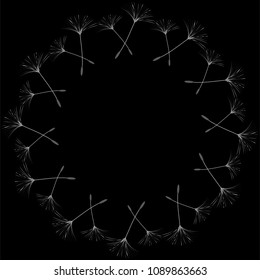 Abstract frame of a dandelion for design. The wind blows the seeds of a dandelion. Template for posters, postcards. Vector illustrations.