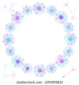 Abstract frame of a dandelion for design. The wind blows the seeds of a dandelion. Template for posters, postcards. Vector illustrations.