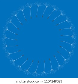 Abstract frame of a dandelion for design. The wind blows the seeds of a dandelion. Template for posters, postcards. Vector illustrations.