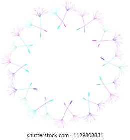 Abstract frame of a dandelion for design. The wind blows the seeds of a dandelion. Template for posters, postcards. Vector illustrations.