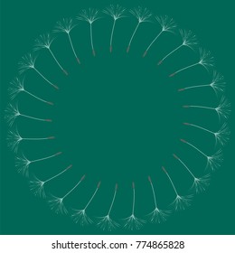 Abstract frame of a dandelion for design. The wind blows the seeds of a dandelion. Template for posters, postcards. Vector illustrations.