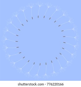 Abstract frame of a dandelion for design. The wind blows the seeds of a dandelion. Template for posters, postcards. Vector illustrations.