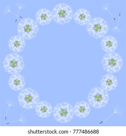 Abstract frame of a dandelion for design. The wind blows the seeds of a dandelion. Template for posters, postcards. Vector illustrations.