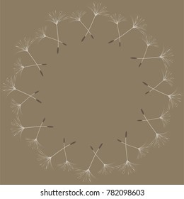 Abstract frame of a dandelion for design. The wind blows the seeds of a dandelion. Template for posters, postcards. Vector illustrations.