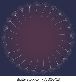 Abstract frame of a dandelion for design. The wind blows the seeds of a dandelion. Template for posters, postcards. Vector illustrations.