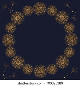 Abstract frame of a dandelion for design. The wind blows the seeds of a dandelion. Template for posters, postcards. Vector illustrations.