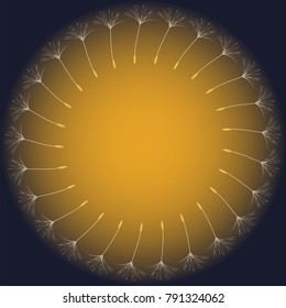 Abstract frame of a dandelion for design. The wind blows the seeds of a dandelion. Template for posters, postcards. Vector illustrations.