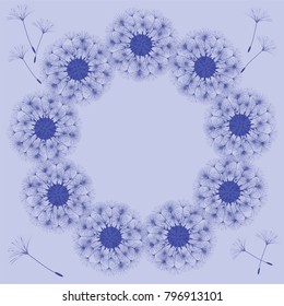 Abstract frame of a dandelion for design. The wind blows the seeds of a dandelion. Template for posters, postcards. Vector illustrations.