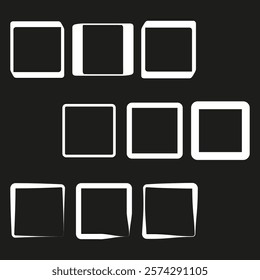 Abstract frame design. Modern square shapes. Minimal black background. Vector composition.