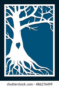 Abstract frame with family tree. May be used for laser cutting. Laser cut tree vector invitation template. Die cut tree paper card design. Silhouette cameo.