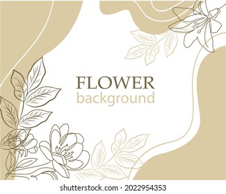 Abstract frame with flowers and leaves on a white background. Minimalist moden trend