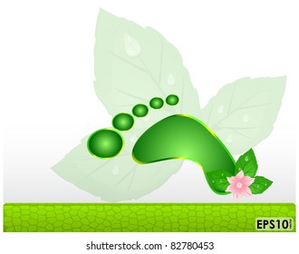Abstract frame with green mosaic panel and the human footprint
