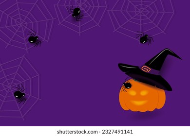 Abstract frame for Halloween with cobwebs, spiders and copy space in trendy Halloween shades. Vector