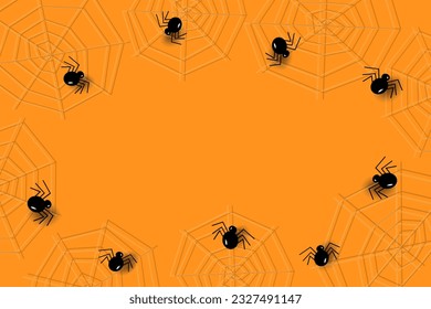 Abstract frame for Halloween with cobwebs, spiders and copy space in trendy Halloween shades. Vector