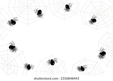 Abstract frame for Halloween with cobwebs, spiders and copy space in trendy Halloween shades. Vector