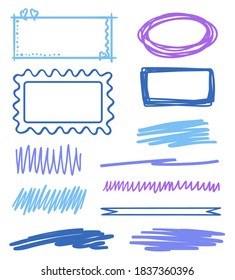Abstract frame. Hand drawn doodles. Colorful objects on isolated background. Elements are drawn in a linear style