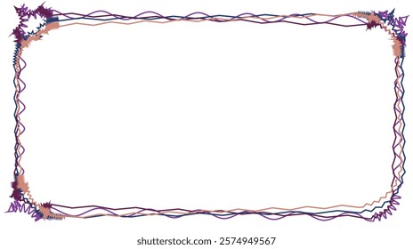 Abstract Frame with Jagged Edges and Wavy Lines in Purple, Blue, and Peach Tones, creating a decorative border for your designs or presentations,