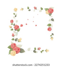 Abstract frame leaves with watercolor flowers
