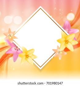 Abstract Frame with Lily Flower. Natural Background. Vector Illustration EPS10