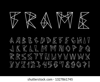 Abstract frame logo font. Minimalist frame alphabet. Abc design. Geometric abstract technology font. Futuristic alphabet for logotype. Design letters and numbers logo. Vector