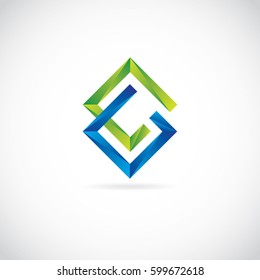 Abstract Frame Logo Symbol With 3D Green and Blue Color