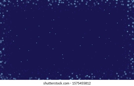 Abstract frame made by shining stars on a dark blue background of the starry sky. Circular vector shapes shrink from the edges to the center of the frame