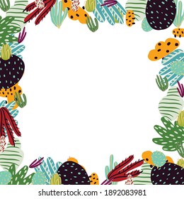 Abstract frame made of corals and branches. Marine plants. Vector illustration. Floral border.