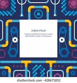 Abstract frame with mechanism with a place for text in the middle. Flat  vector illustration colored in blue