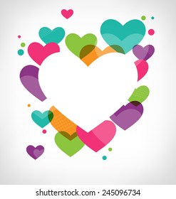 Abstract frame with multicolored hearts on grayscale background