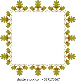 Abstract frame of oak leaves with hearts. Oak frame