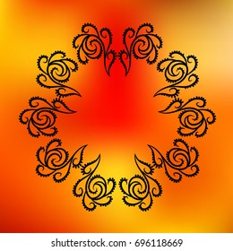 Abstract frame on blurred bright background. Vector illustration. Circular monogram. Decorative design element for cards, stationery, paper, scrapbook, web.